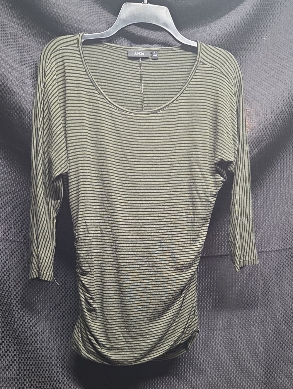 Apt. 9 Olive & Black Striped Scoop Neck Long Sleeve Top